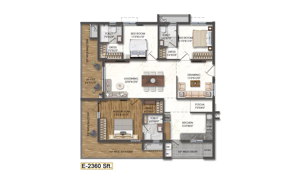 3 BHK W-2360 Sft